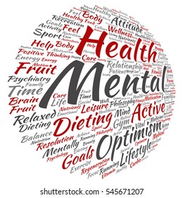 Vector concept or conceptual mental health or positive thinking abstract word cloud isolated on background