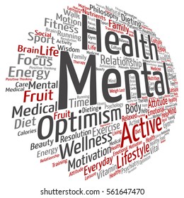 Vector concept or conceptual mental health or positive thinking abstract word cloud isolated on background metaphor to optimism, psychology, mind, healthcare, thinking, attitude, balnce or motivation