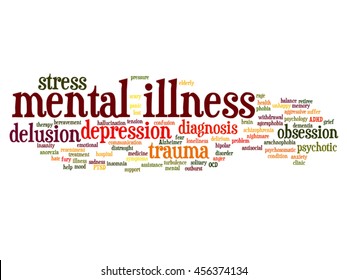 Concepto vectorial Enfermedad mental conceptual manejo o terapia nube de palabras abstractas aisladas en metáfora de fondo a la salud, trauma, psicología, ayuda, problema, tratamiento o rehabilitación