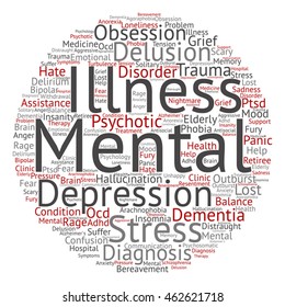 Vector concept conceptual mental illness disorder management or therapy abstract round word cloud isolated on background metaphor to health, trauma, psychology, help, problem, treatment rehabilitation
