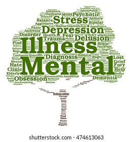 Vector concept conceptual mental illness disorder management or therapy abstract tree word cloud isolated on background metaphor to health, trauma, psychology, help, problem, treatment rehabilitation