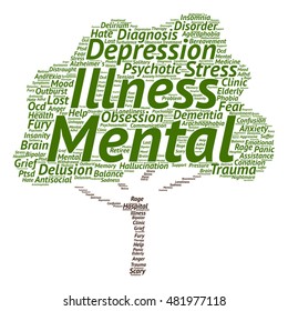 Vector concept conceptual mental illness disorder management or therapy abstract tree word cloud isolated on background metaphor to health, trauma, psychology, help, problem, treatment rehabilitation