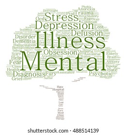 Vector concept conceptual mental illness disorder management or therapy abstract tree word cloud isolated on background metaphor to health, trauma, psychology, help, problem, treatment rehabilitation