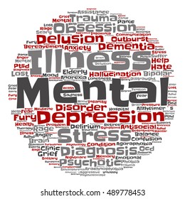 Vector concept conceptual mental illness disorder management or therapy abstract round word cloud isolated on background metaphor to health, trauma, psychology, help, problem, treatment rehabilitation