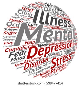 Vector concept conceptual mental illness disorder management or therapy abstract word cloud isolated on background metaphor to health, trauma, psychology, help, problem, treatment or rehabilitation