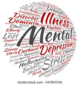 Vector concept conceptual mental illness disorder management or therapy abstract word cloud isolated on background metaphor to health, trauma, psychology, help, problem, treatment or rehabilitation