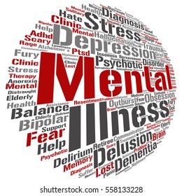 Vector concept conceptual mental illness disorder management or therapy abstract word cloud isolated on background metaphor to health, trauma, psychology, help, problem, treatment or rehabilitation