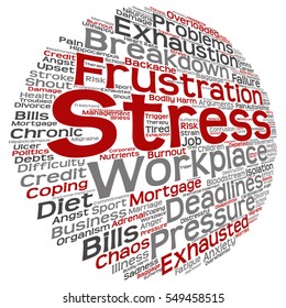 Vector concept conceptual mental stress at workplace or job abstract word cloud isolated on background  metaphor to health, work, depression, problem, exhaustion, breakdown, deadlines, risk, pressure