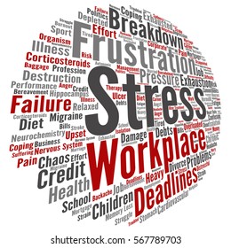 Vector concept conceptual mental stress at workplace or job abstract word cloud isolated on background metaphor to health, work, depression, problem, exhaustion, breakdown, deadlines, risk, pressure