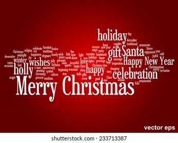 Vektorkonzept oder konzeptionell Frohe Weihnachtsfeiertage oder Frohe Neujahr Winter abstrakte Textwortwolke auf rotem Hintergrund, Metapher zum Feiern, Weihnachten, Feiern, Dezember, Liebe, Familie, Freude oder Zuhause
