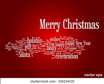 Vector concept or conceptual Merry Christmas holiday or Happy New Year winter abstract text word cloud on red background, metaphor to celebration, Santa, festive, december, love, family, joy or home