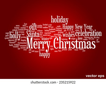 Vector concept or conceptual Merry Christmas holiday or Happy New Year winter abstract text word cloud on red background, metaphor to celebration, Santa, festive, december, love, family, joy or home