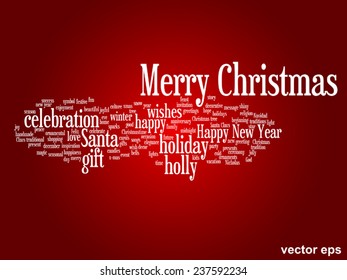 Vektorkonzept oder konzeptionell Frohe Weihnachtsfeiertage oder Frohe Neujahr Winter abstrakte Textwortwolke auf rotem Hintergrund, Metapher zum Feiern, Weihnachten, Feiern, Dezember, Liebe, Familie, Freude oder Zuhause
