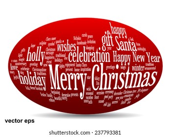 Vector concept or conceptual Merry Christmas holiday or Happy New Year winter abstract text word cloud on red background, metaphor to celebration, Santa, festive, december, love, family, joy or home