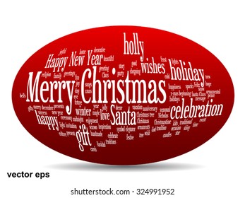 Vector concept or conceptual Merry Christmas holiday or Happy New Year winter abstract text word cloud on red background, metaphor to celebration, Santa, festive, december, love, family, joy or home