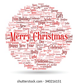 Concepto vectorial o conceptual Feliz Navidad o Feliz Año Nuevo invierno abstracto nube de texto sobre fondo blanco, metáfora a la celebración, Santa, festivo, diciembre, amor, familia, alegría o hogar