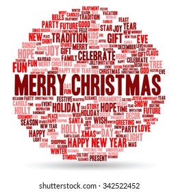 Vector concept or conceptual Merry Christmas holiday or Happy New Year winter abstract text word cloud on white background, metaphor to celebration, Santa, festive, december, love, family, joy or home