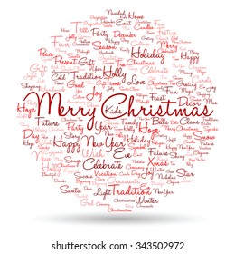 Vector concept or conceptual Merry Christmas holiday or Happy New Year winter abstract text word cloud on white background, metaphor to celebration, Santa, festive, december, love, family, joy or home