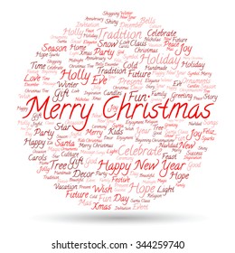 Vector concept conceptual Merry Christmas holiday or Happy New Year winter abstract text word cloud on white background, metaphor to celebration, Santa, festive, december, love, family, home joy