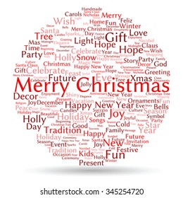 Vector concept or conceptual Merry Christmas holiday or Happy New Year winter abstract text word cloud on white background, metaphor to celebration, Santa, festive, december, love, family, joy or home