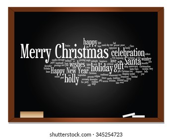 Vectorkonzept konzeptuell Frohe Weihnachtsfeiertage oder Frohe Neujahr Winter abstrakte Textwortwolke auf schwarzem Hintergrund, Metapher zum Feiern, Weihnachten, Feiern, Dezember, Liebe, Familie, Heim-Freude