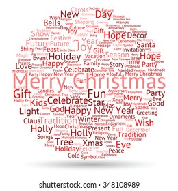 Vector concept or conceptual Merry Christmas holiday or Happy New Year winter abstract text word cloud on white background, metaphor to celebration, Santa, festive, december, love, family, joy or home