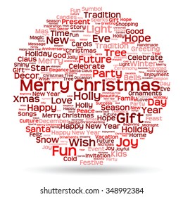 Vector concept or conceptual Merry Christmas holiday or Happy New Year winter abstract text word cloud on white background, metaphor to celebration, Santa, festive, december, love, family, joy or home