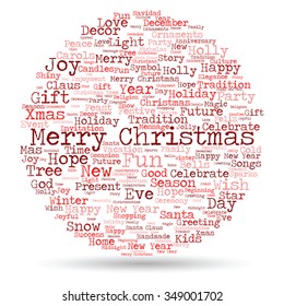 Vector concept or conceptual Merry Christmas holiday or Happy New Year winter abstract text word cloud on white background, metaphor to celebration, Santa, festive, december, love, family, joy or home