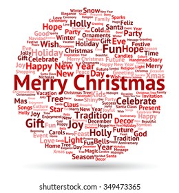 Vector concept or conceptual Merry Christmas holiday or Happy New Year winter abstract text word cloud on white background metaphor to celebration, Santa, festive, december, love, family, home joy