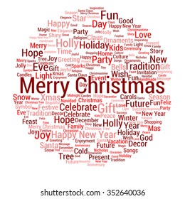 Vector concept or conceptual Merry Christmas holiday or Happy New Year winter abstract text word cloud on white background metaphor to celebration, Santa, festive, december, love, family, joy or home