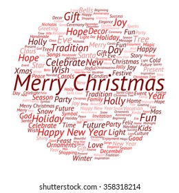 Vector concept or conceptual Merry Christmas holiday or Happy New Year winter abstract text word cloud on white background metaphor to celebration, Santa, festive, december, love, family, joy or home