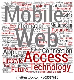 Vector concept or conceptual mobile web portable multimedia technology square word cloud isolated on background metaphor to access, future app, lifestyle communication, social tool, online services
