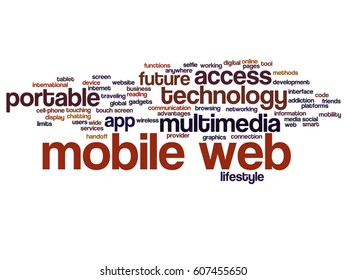 Vector concept or conceptual mobile web portable multimedia technology abstract word cloud isolated on background