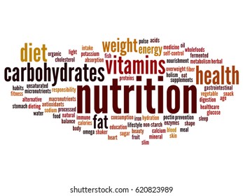 Vector concept or conceptual nutrition health or diet abstract word cloud isolated on background