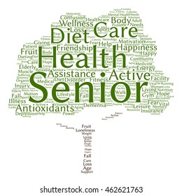 Vector concept conceptual old senior health, care or elderly people abstract tree word cloud isolated on background metaphor to healthcare, illness, medicine, assistance, help, treatment, active happy