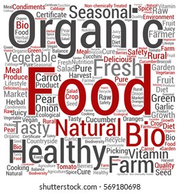 Vector concept or conceptual organic food healthy bio vegetables square word cloud isolated on background  metaphor to natural, fresh tasty farm agriculture, certificate ecological garden quality crop