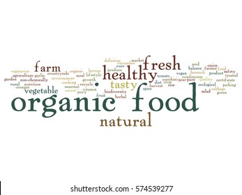 Vector concept conceptual organic food healthy bio vegetables abstract word cloud isolated on background metaphor to natural, fresh tasty farm agriculture, certificate ecological garden quality crop