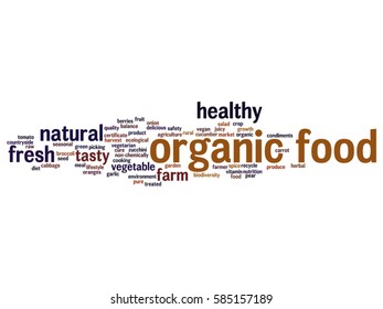 Vector concept conceptual organic food healthy bio vegetables abstract word cloud isolated on background metaphor to natural, fresh tasty farm agriculture, certificate ecological garden quality crop