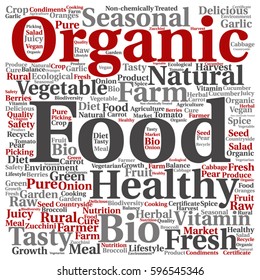 Vector concept or conceptual organic food healthy bio vegetables square word cloud isolated on background  metaphor to natural, fresh tasty farm agriculture, certificate ecological garden quality crop