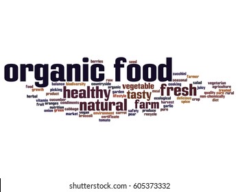 Vector concept conceptual organic food healthy bio vegetables abstract word cloud isolated on background metaphor to natural, fresh tasty farm agriculture, certificate ecological garden quality crop