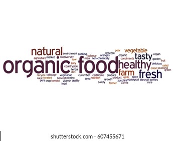 Conceito vetorial ou alimento orgânico conceitual bio vegetal saudável palavra abstrata nuvem isolada no fundo