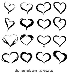Vektor-Konzept konzeptuell gemalt schwarze Herz Form Liebessymbol Set oder Sammlung, von einem glücklichen Kind in der Schule einzeln auf weißem Hintergrund Metapher zu valentiner, romantischer, Bildung, Kunstgefühl