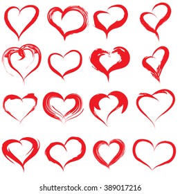 Concepto vectorial forma de corazón rojo pintado conceptual o conjunto o colección de símbolos de amor, hecho por un niño feliz en la escuela aislado en la metáfora de fondo blanco a valentina, romántica, educativa, sensación de arte