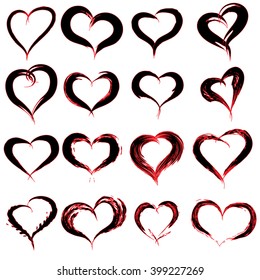 Vektor-Konzept konzeptuell gemalt roten Herzen Form oder Liebe Symbol Set oder Sammlung, von einem glücklichen Kind in der Schule einzeln auf Hintergrund-Metapher zu valentiner, romantischer, Bildung, Kunstgefühl
