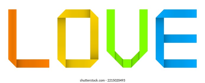 Vector concept or conceptual paper origami font forming LOVE word isolated on white background as a metaphor for kindnesss, compassion and love, support and help, gratitude