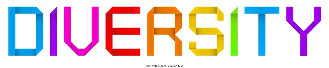 Vector concept or conceptual paper origami font forming DIVERSITY word isolated on white background as a metaphor for multicultural, community, inclusion, communication, unity, solidarity and connect