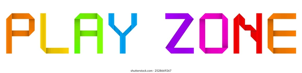 Vector concept or conceptual paper origami font forming PLAY  ZONE  text isolated on white background. 3d illustration as metaphor for fun and games, childhood, party, entertainment, happiness and joy