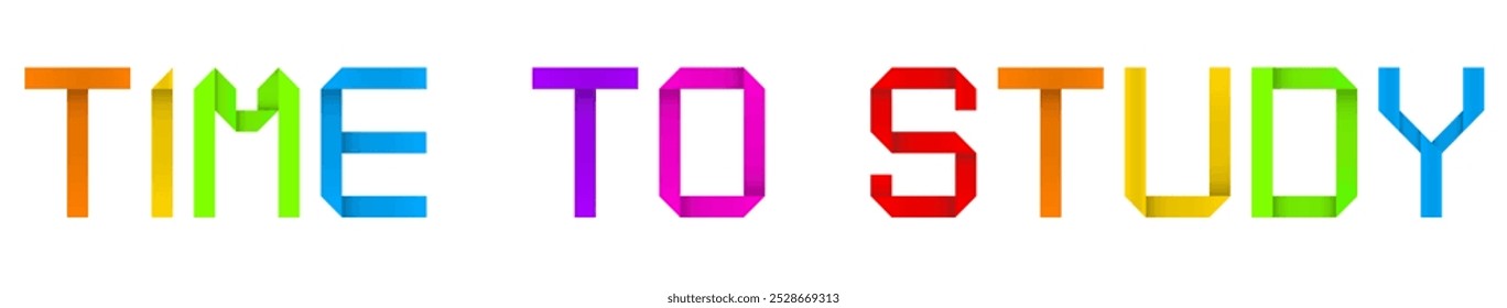 Vector concept or conceptual paper origami font forming TIME  TO  STUDY text isolated on white background as a metaphor for learning, studying, knowledge,  planning and management