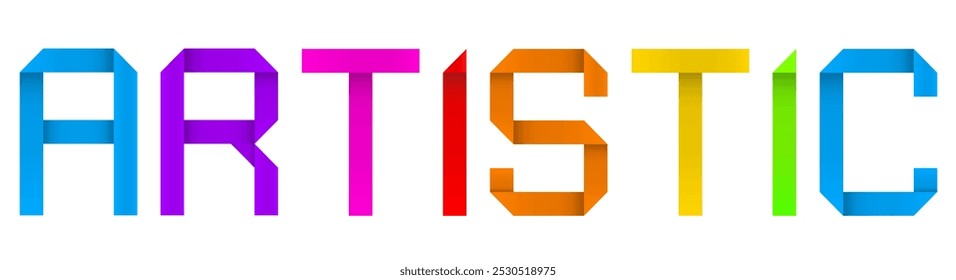 Vector concept or conceptual paper origami font forming ARTISTIC  word isolated on white background as a metaphor for creativity, childhood, education, learning, craft, happiness and joy