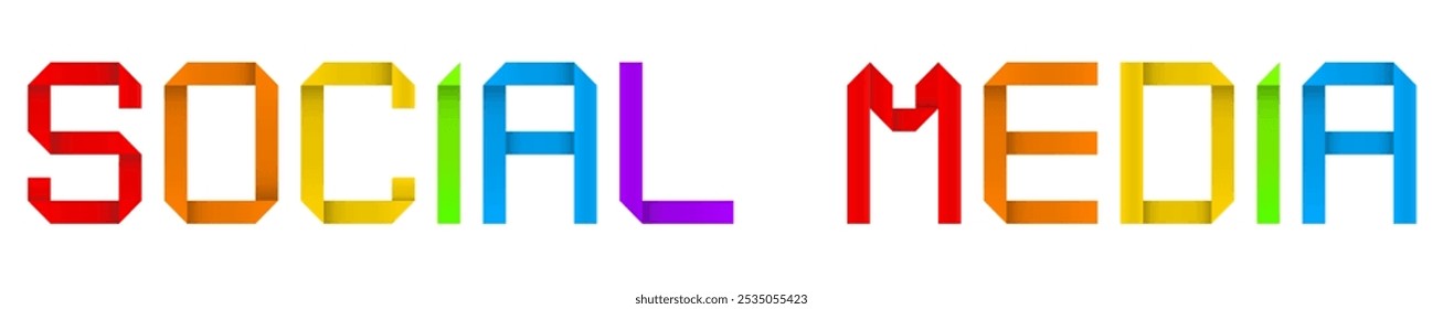 Vector concept or conceptual paper origami font forming the SOCIAL  MEDIA text isolated on white background as a metaphor for technology and communication, network and community
